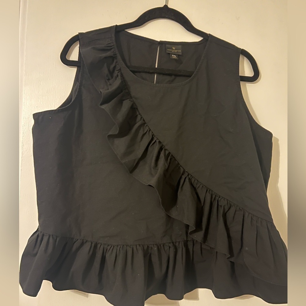 Black Ruffled Sleeveless Top size XLPetite (F125)